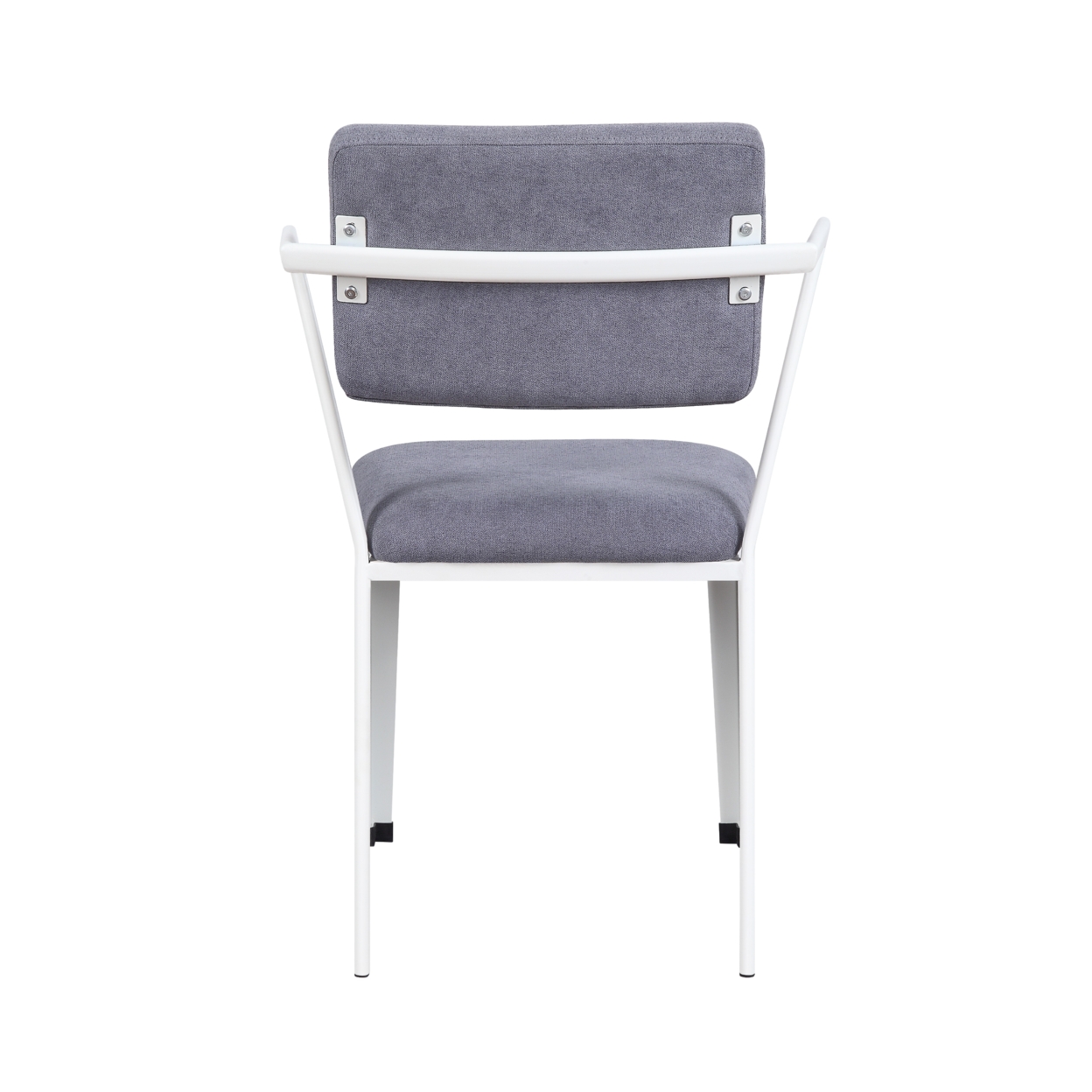 Metal Chair With Fabric Upholstery And Straight Legs, Gray And White- Saltoro Sherpi