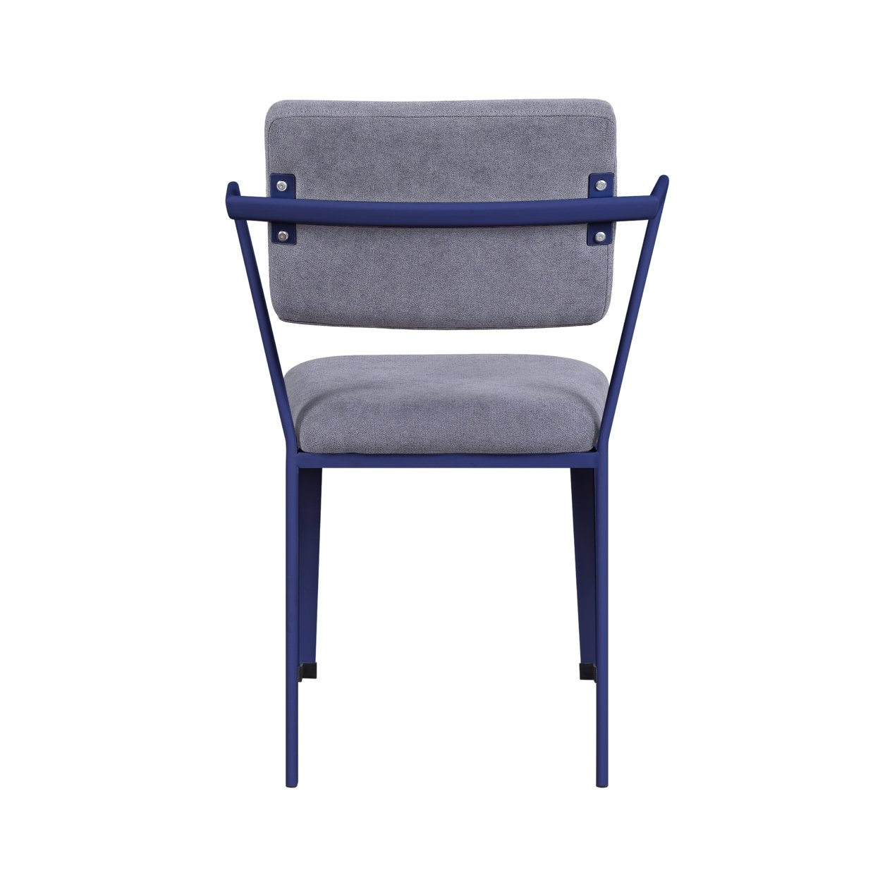Fabric Upholstered Metal Base Chair With Flared Armrest, Blue And Gray- Saltoro Sherpi
