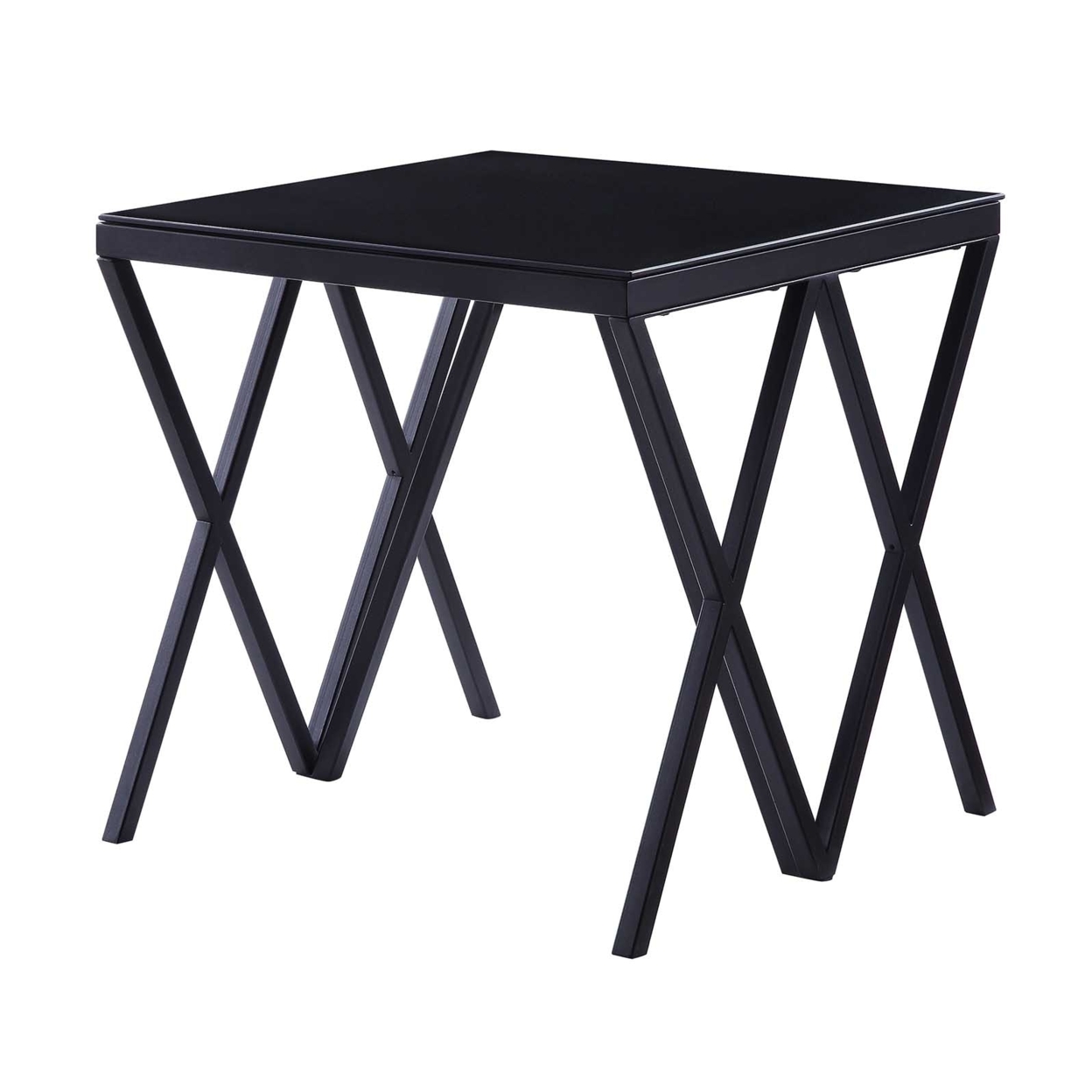 Contemporary Style Metal End Table With Geometric Base, Black- Saltoro Sherpi