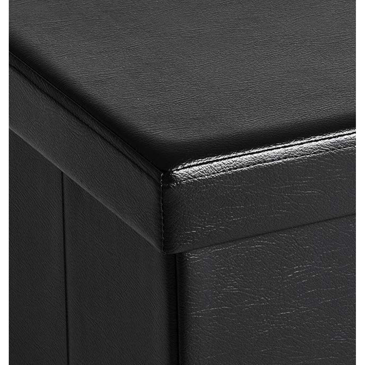 Square Leatherette Foldable Storage Ottoman With Padded Seat, Black- Saltoro Sherpi