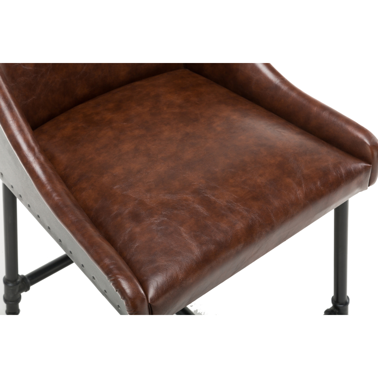 Leatherette Bar Stool With Riveted Metal Backing, Brown And Black- Saltoro Sherpi