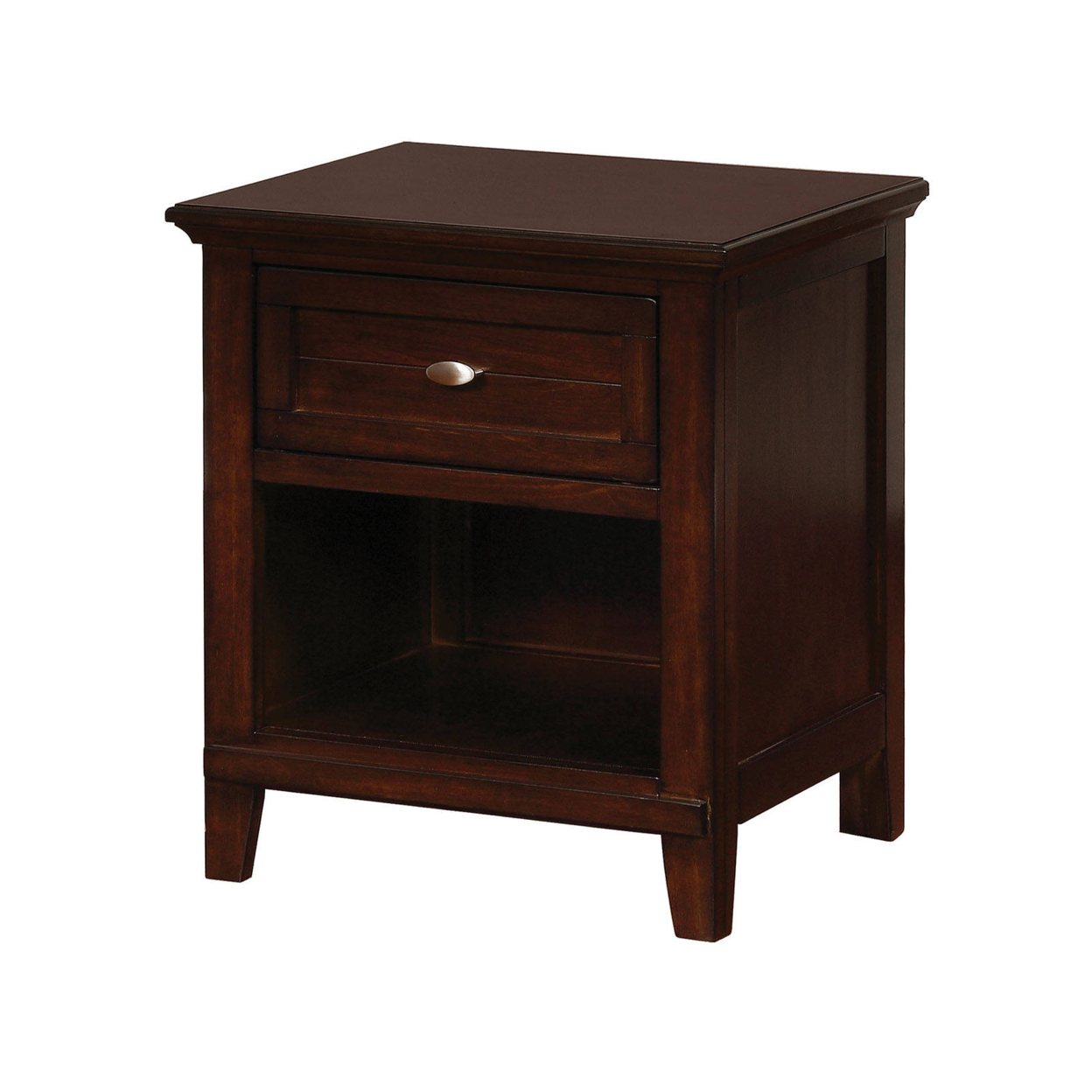 Wooden Nightstand With 1 Drawer And Open Shelf, Cherry Brown- Saltoro Sherpi