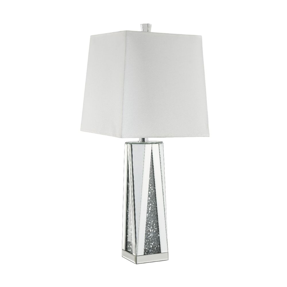 Contemporary Square Table Lamp With Faux Diamond Inlays, White And Clear- Saltoro Sherpi