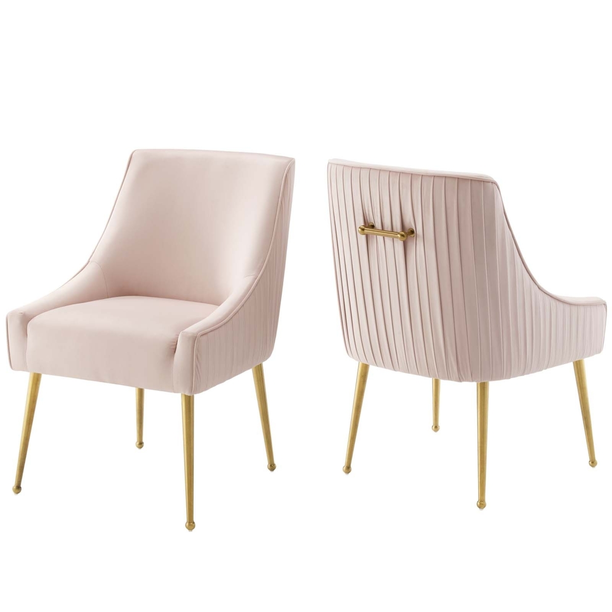 Discern Pleated Back Upholstered Performance Velvet Dining Chair Set Of 2,Pink