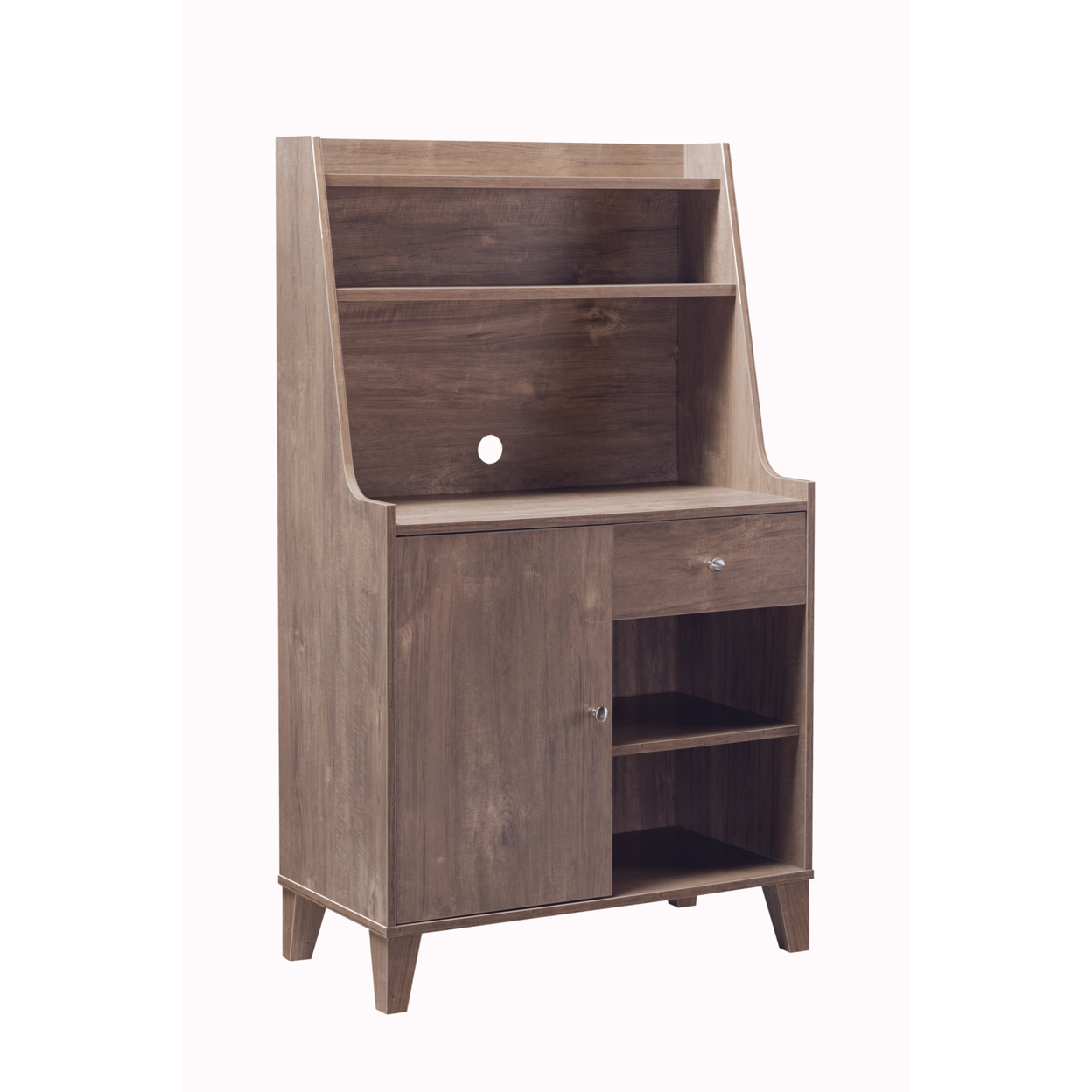 Wooden 1 Door Bakers Cabinet with 2 Top Shelves and 1 Drawer, Brown- Saltoro Sherpi