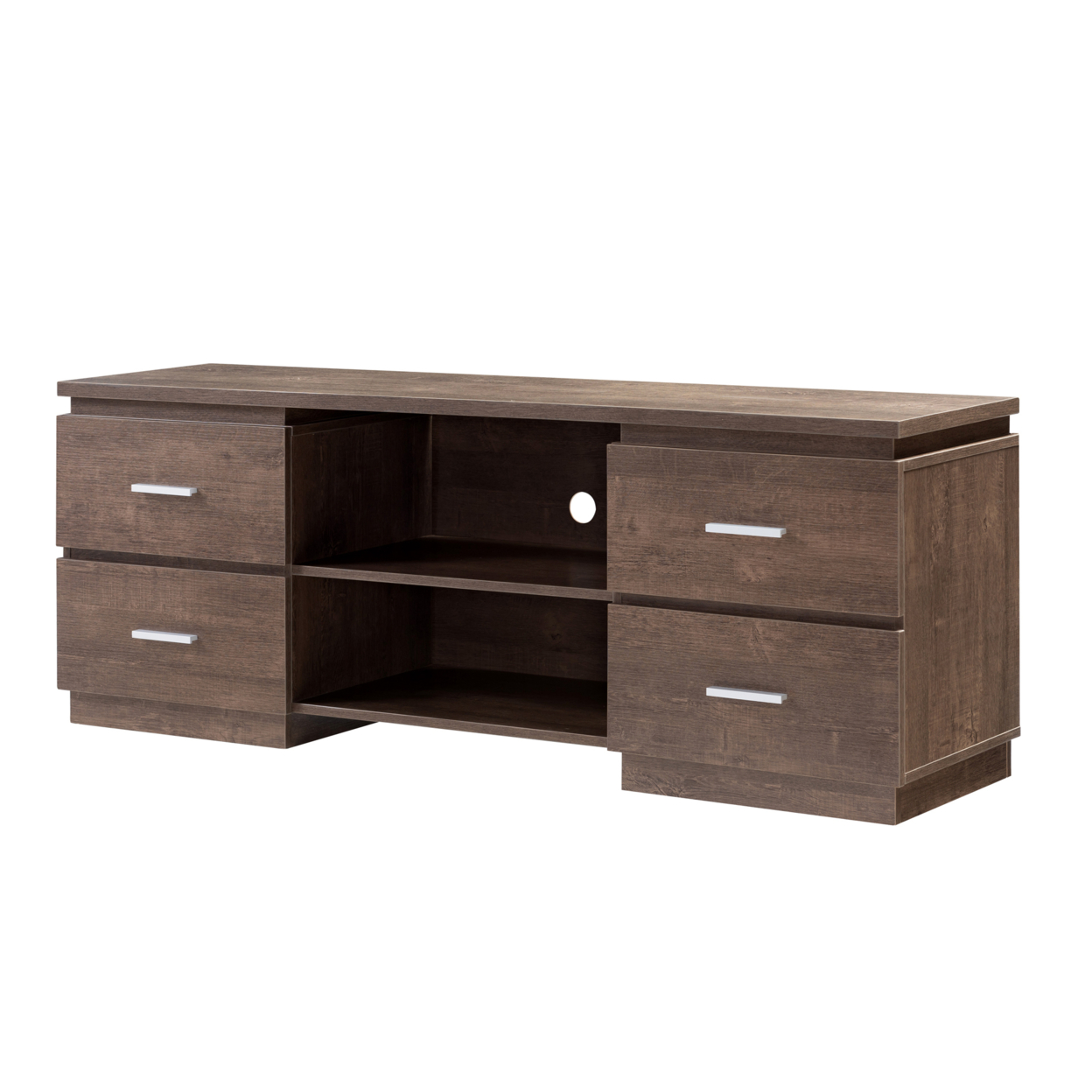 Transitional Wooden TV Stand With 2 Open Shelves And 4 Drawers, Brown- Saltoro Sherpi
