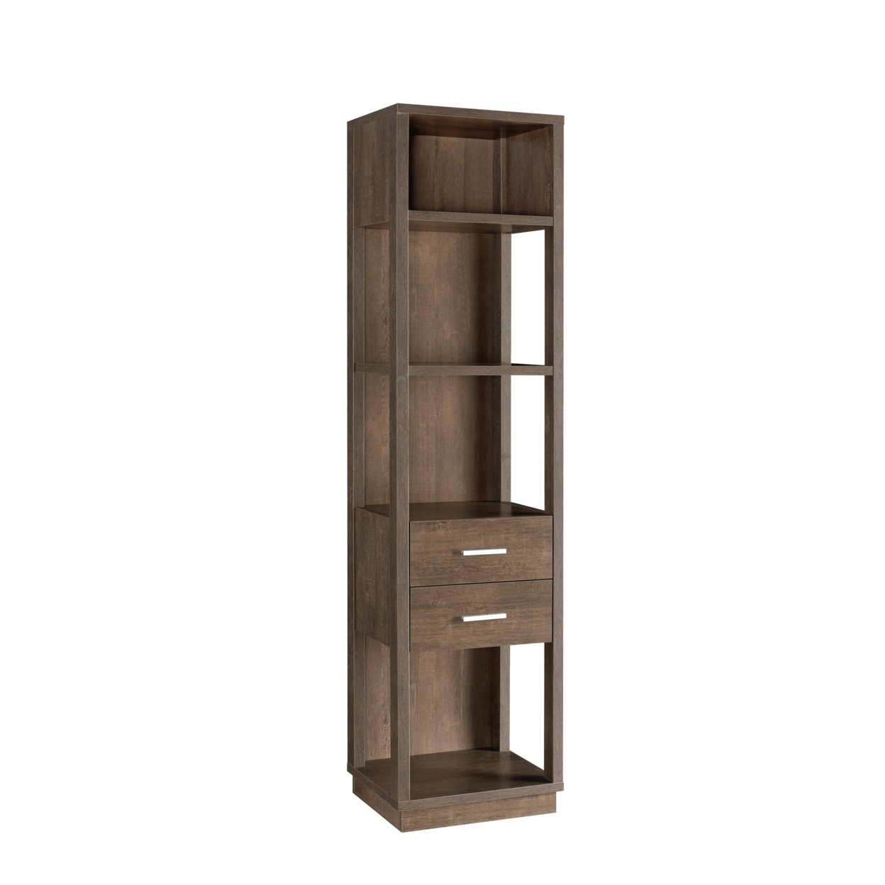 Transitional Wooden Pier With 4 Open Shelves And 2 Drawers, Brown- Saltoro Sherpi