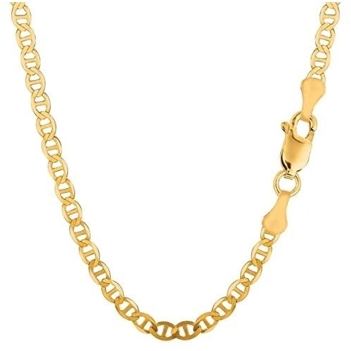 Flat Mariner Marina 3MM Chain Necklace Men Women Teens Children 18K Gold Filled High Polish Finsh Lifetime Guarantee