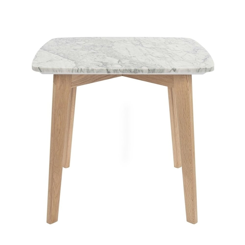 Gavia 19.5" Square Italian Carrara White Marble Side Table with Legs - oak