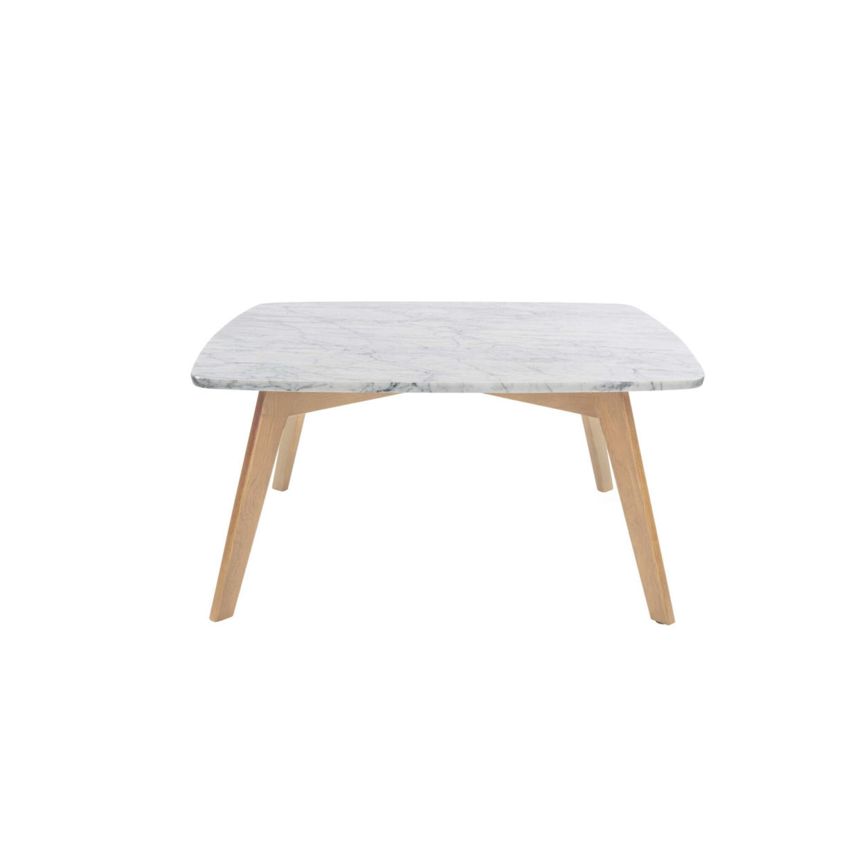 Vezzana 31" Square Italian Carrara White Marble Coffee Table with Legs - oak
