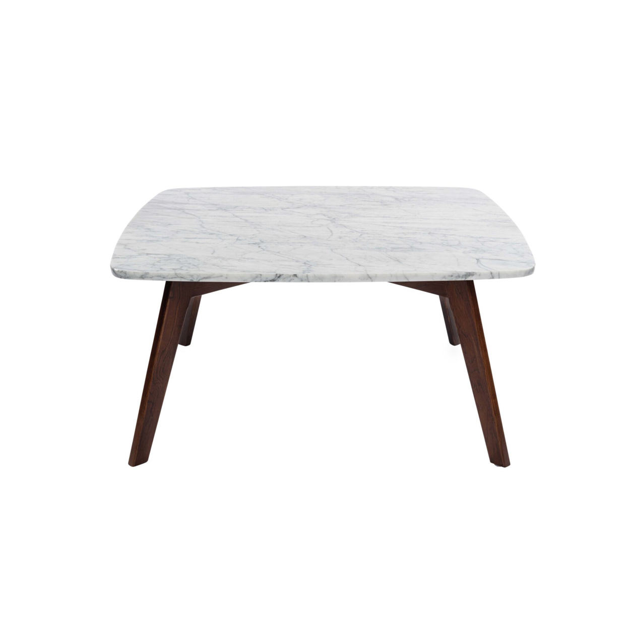 Vezzana 31" Square Italian Carrara White Marble Coffee Table with Legs - walnut