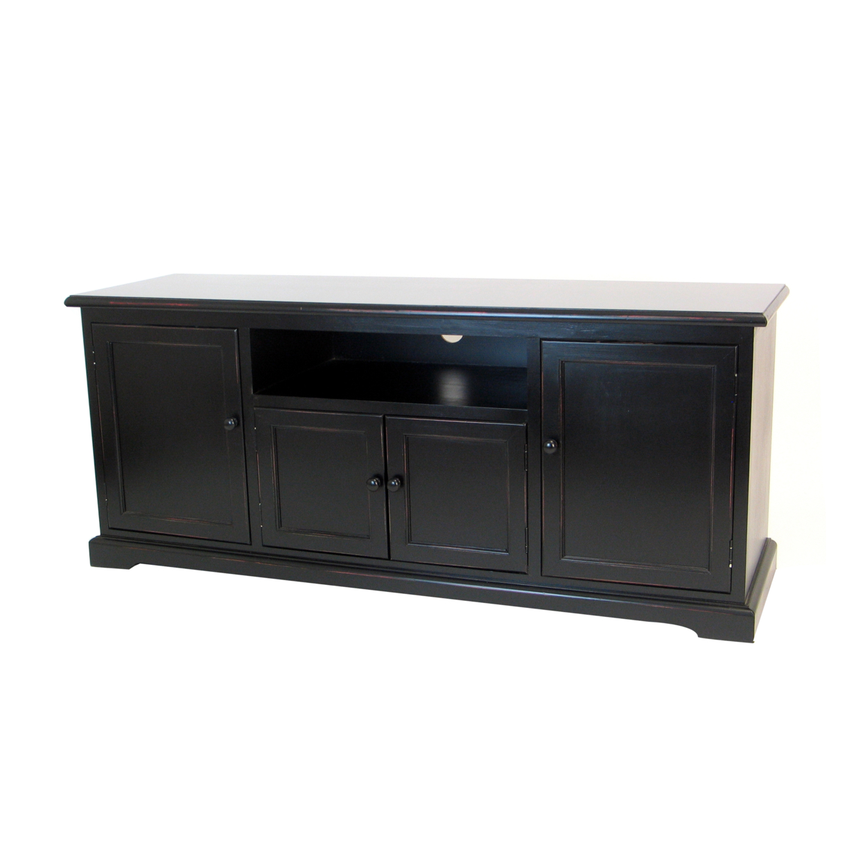 Wooden TV Stand With 1 Shelf And 3 Cabinets, Black- Saltoro Sherpi