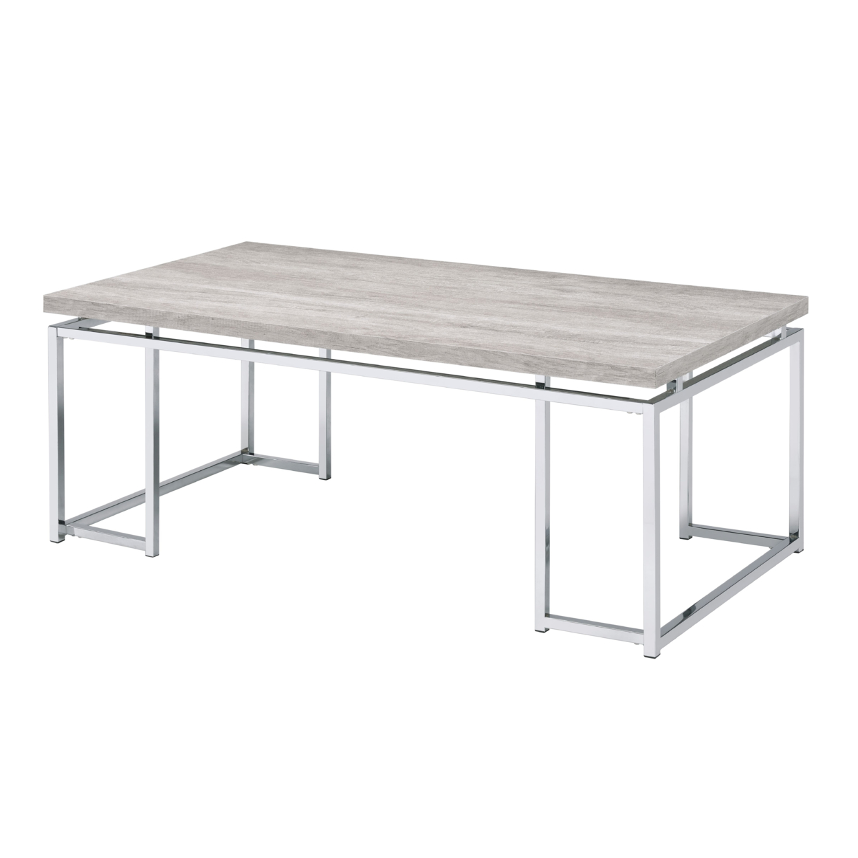 Coffee Table With Rectangular Tabletop And Metal Legs, Silver And Brown- Saltoro Sherpi