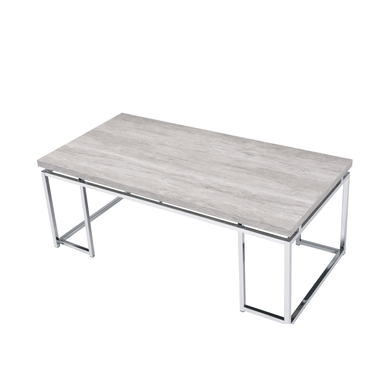 Coffee Table With Rectangular Tabletop And Metal Legs, Silver And Brown- Saltoro Sherpi