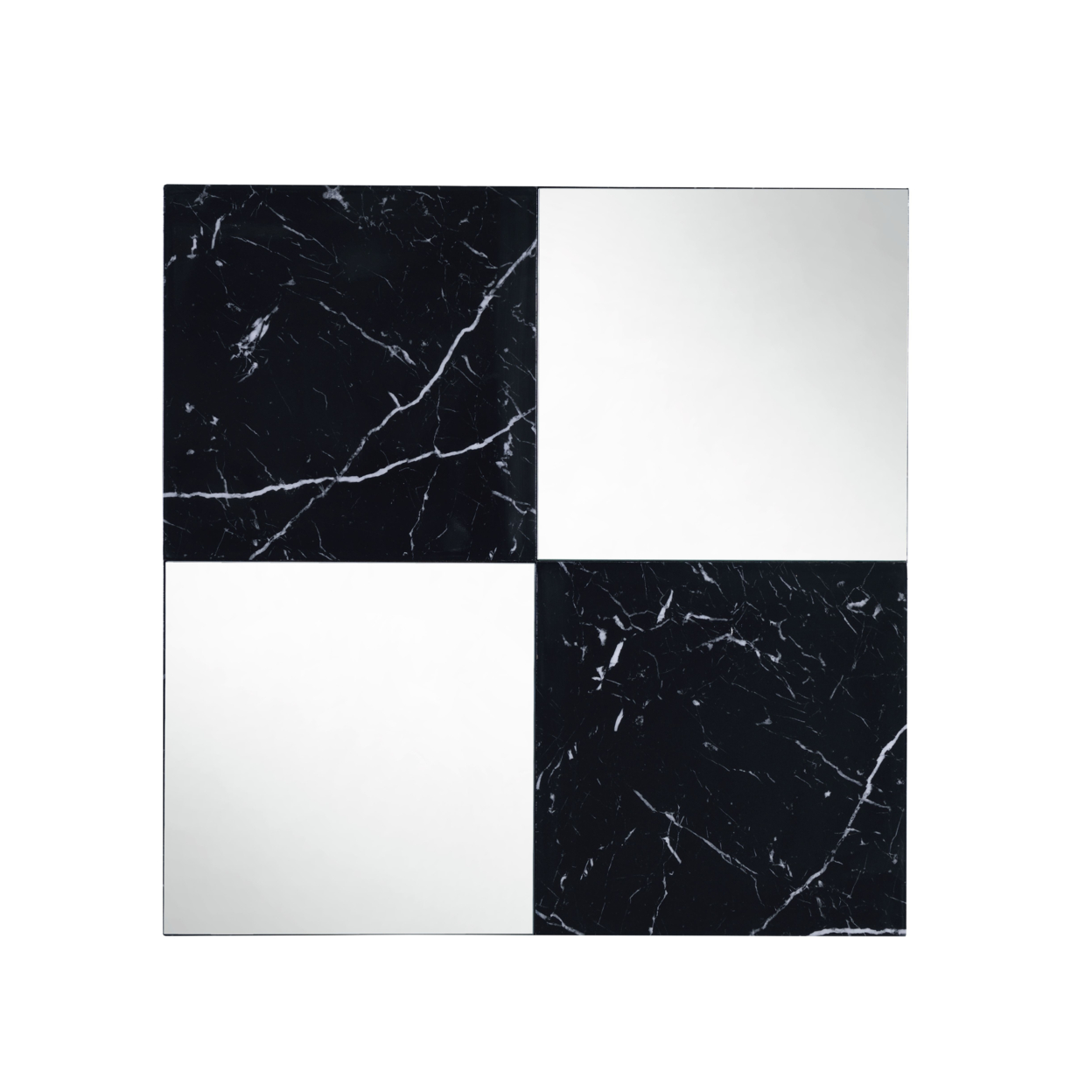 Contemporary Square Accent Wall Mirror With Faux Marble, Silver And Black- Saltoro Sherpi