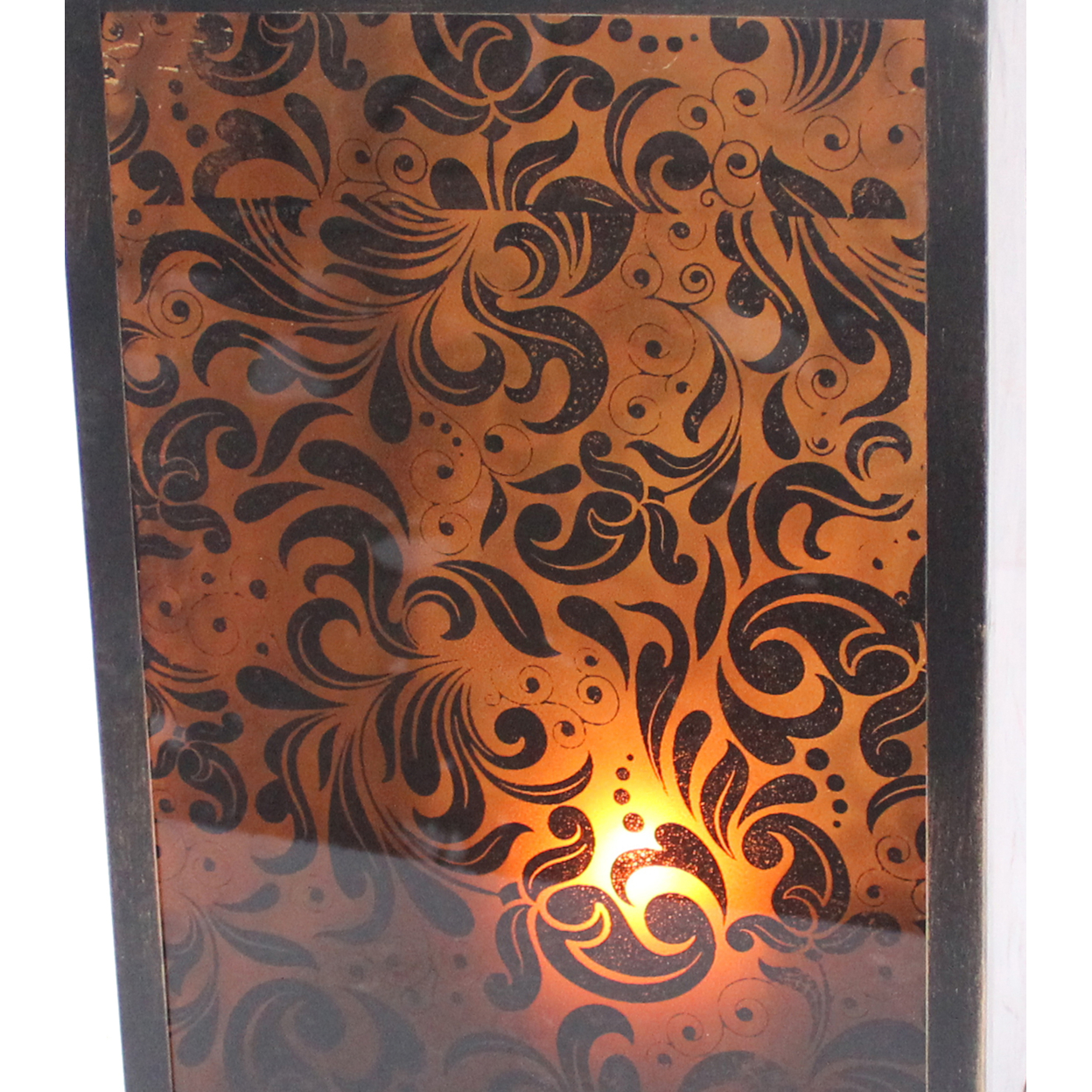 Cuboidal Metal And Glass Filigree Candleholder, Black And Clear- Saltoro Sherpi