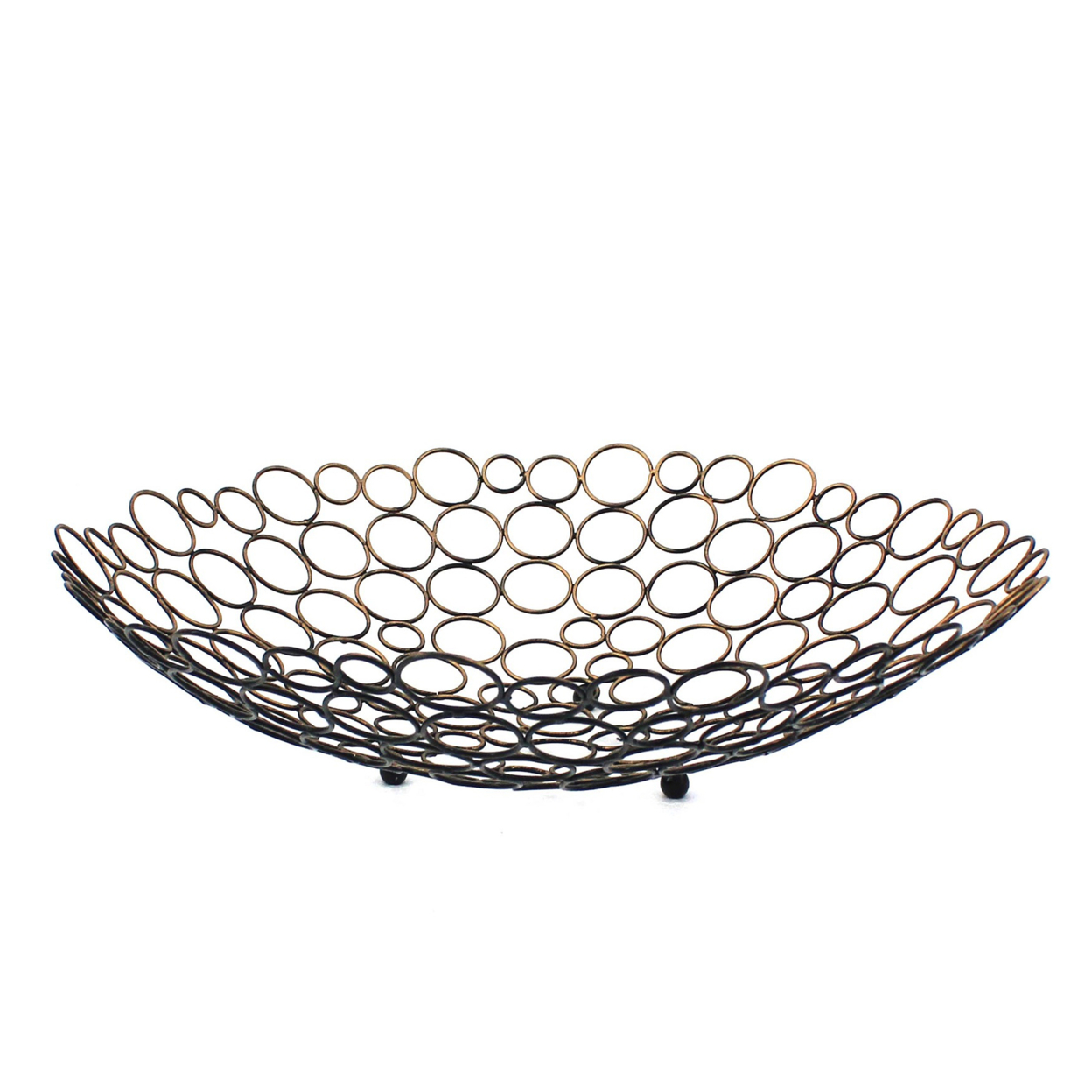 Decorative Metal Tray With Mesh Design And Ball Support,Gold And Black- Saltoro Sherpi