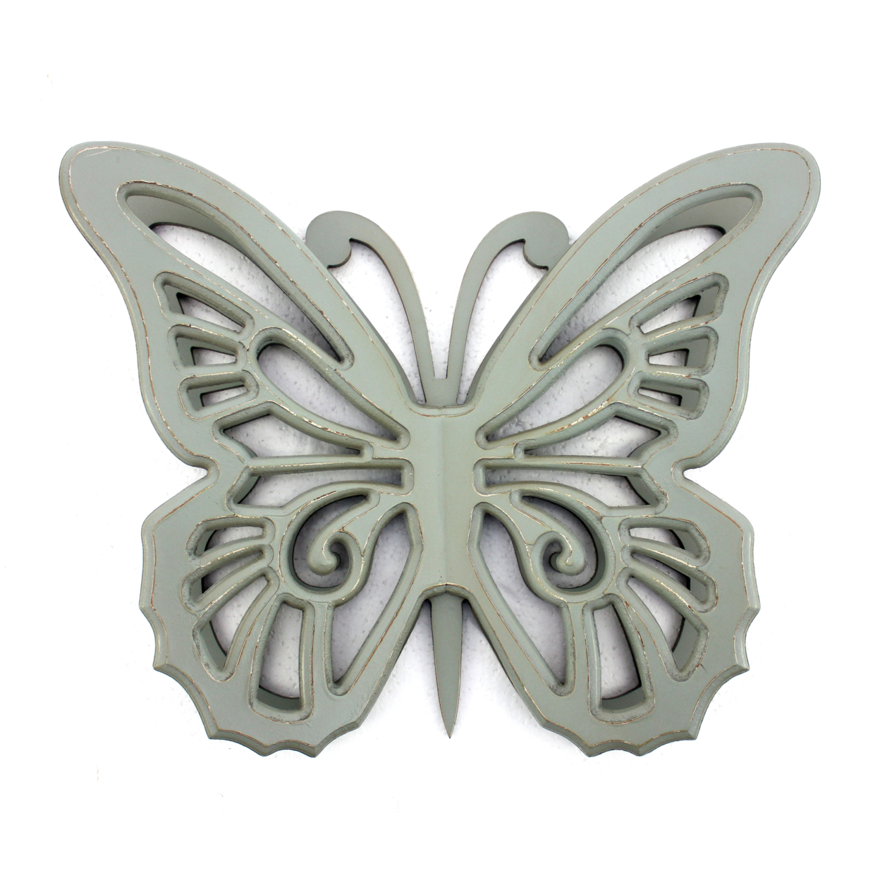 Wooden Butterfly Wall Plaque With Cutout Detail, Light Gray- Saltoro Sherpi