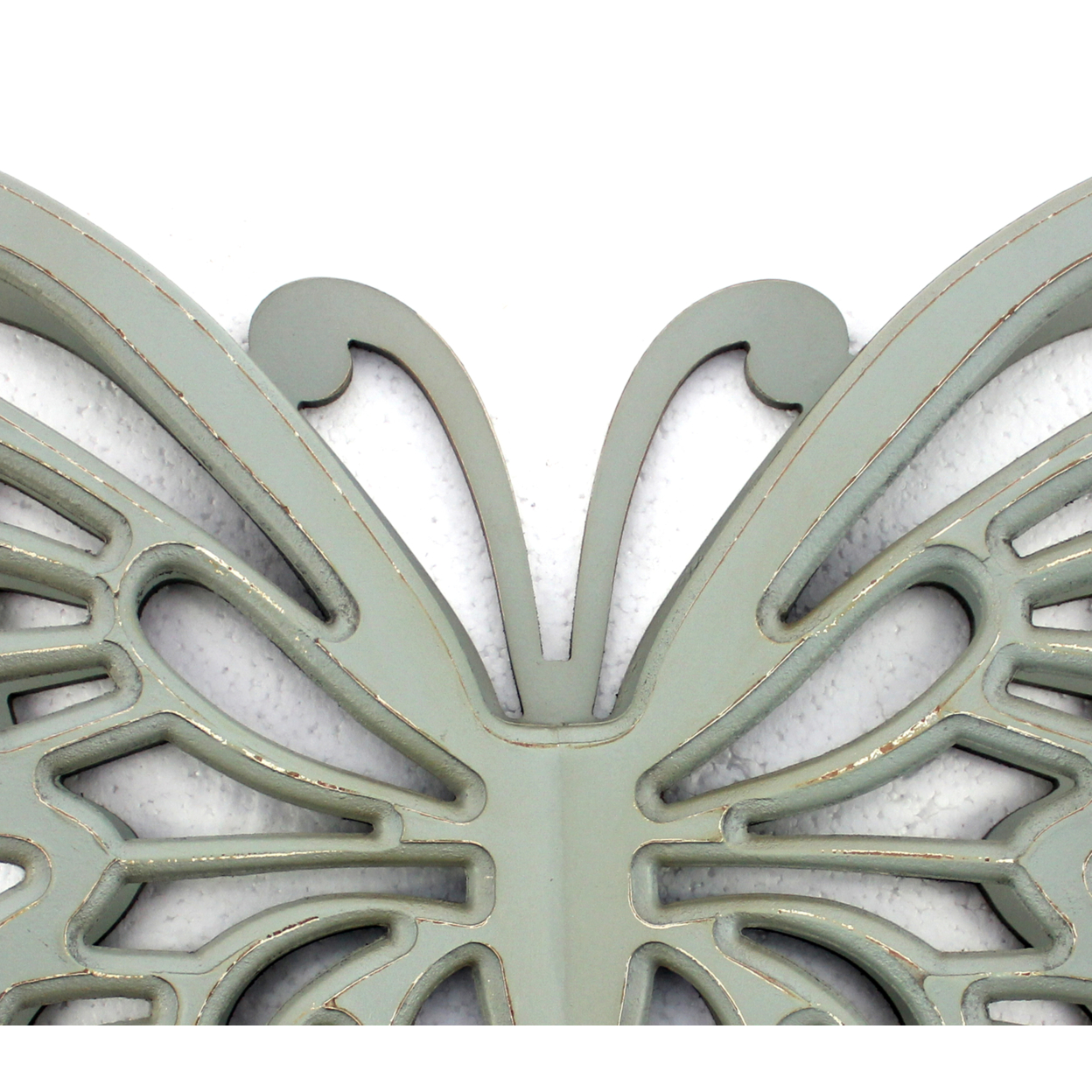 Wooden Butterfly Wall Plaque With Cutout Detail, Light Gray- Saltoro Sherpi