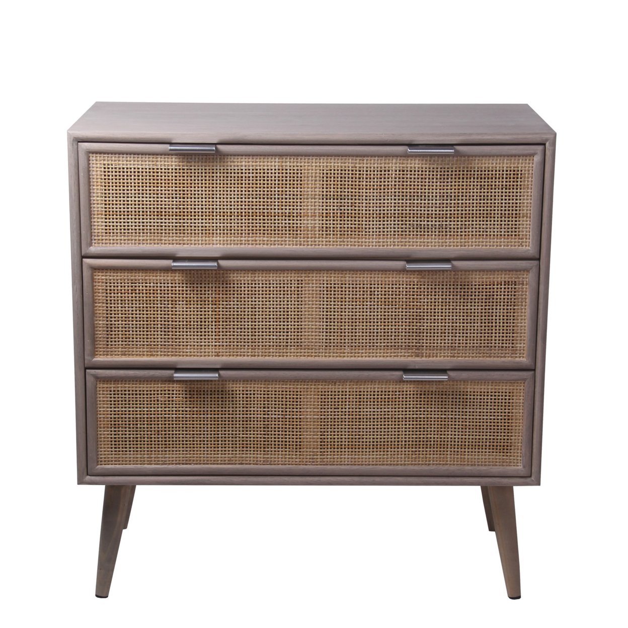 3 Drawer Wooden Accent Chest With Mesh Pattern Front, Gray And Brown- Saltoro Sherpi