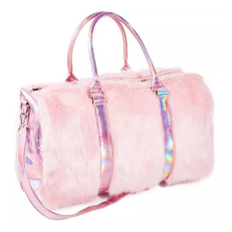 Fur Bag High-end Laser Travel Bag Vacation Bag - pink