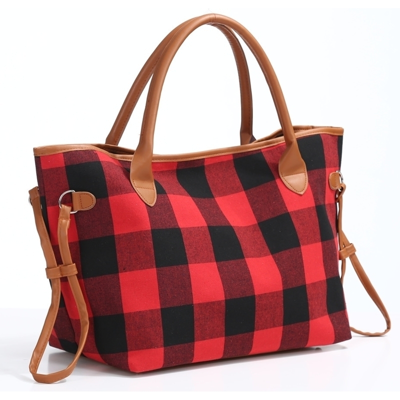 Unisex Tote Bag With Magnetic Buckle Canvas Bag - black red grid