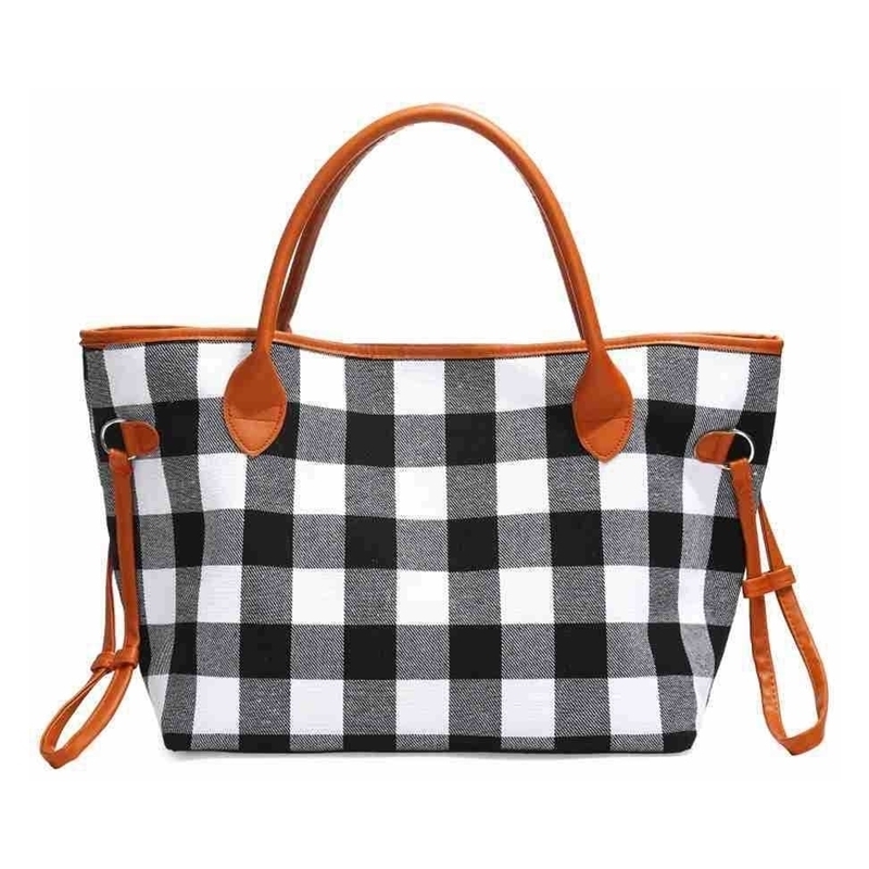 Unisex Tote Bag With Magnetic Buckle Canvas Bag - black white grid