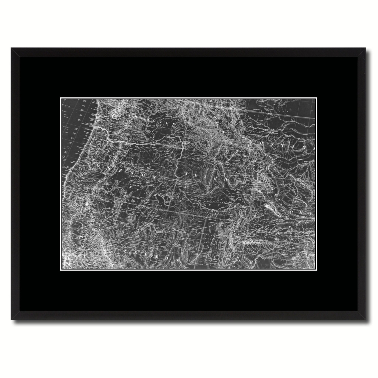 US Pacific Northwest Vintage Monochrome Map Canvas Print, Gifts Picture Frames Home Decor Wall Art - 28" x 37"