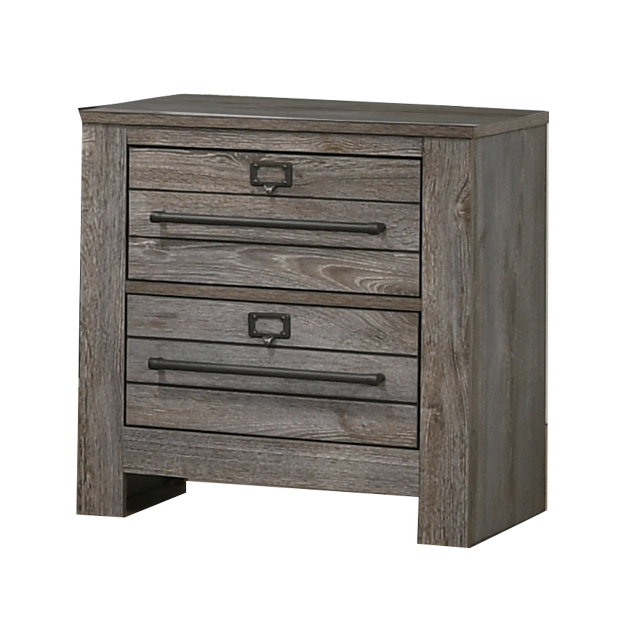 2 Drawer Wooden Nightstand With Metal Bar Pulls And Sled Base, Gray- Saltoro Sherpi