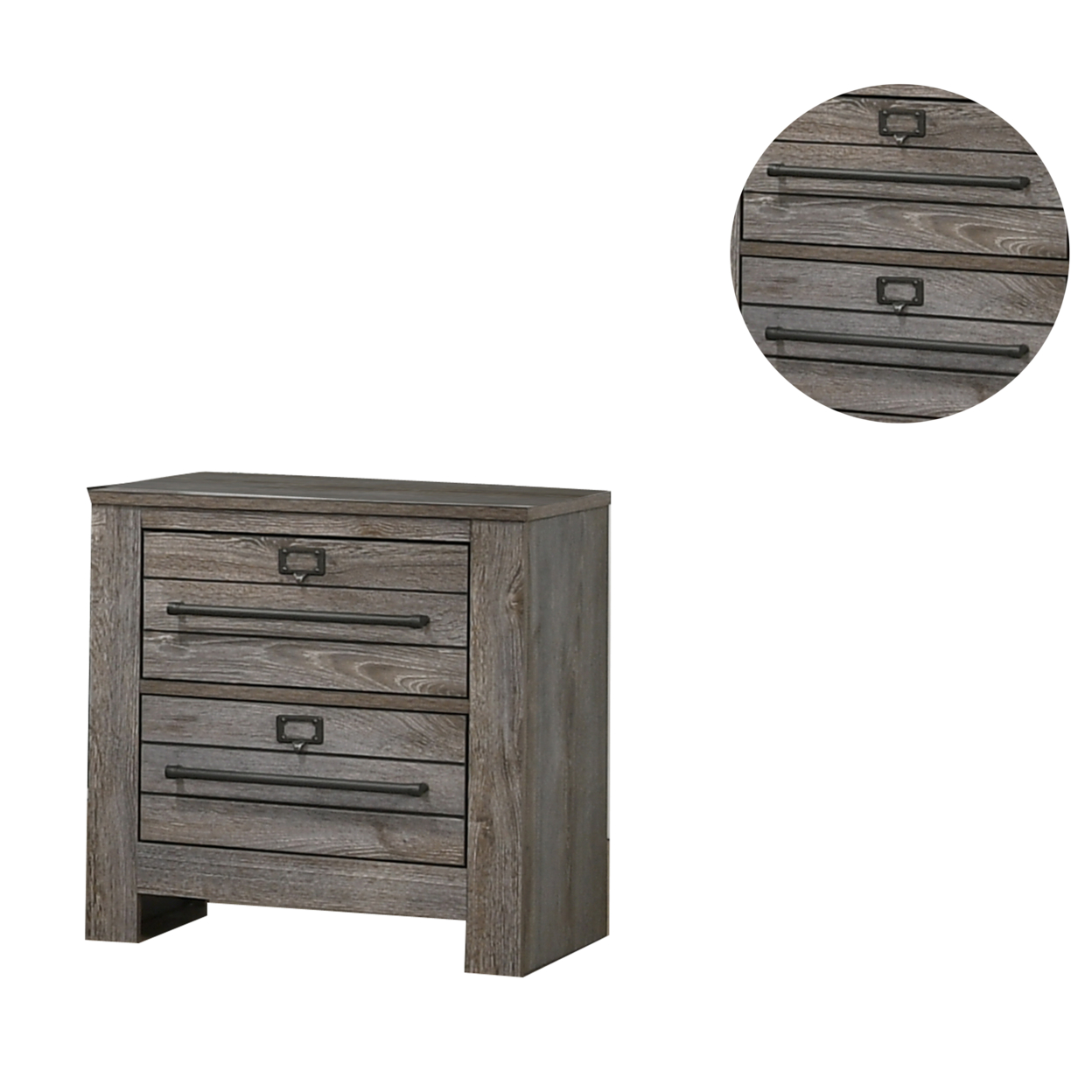 2 Drawer Wooden Nightstand With Metal Bar Pulls And Sled Base, Gray- Saltoro Sherpi