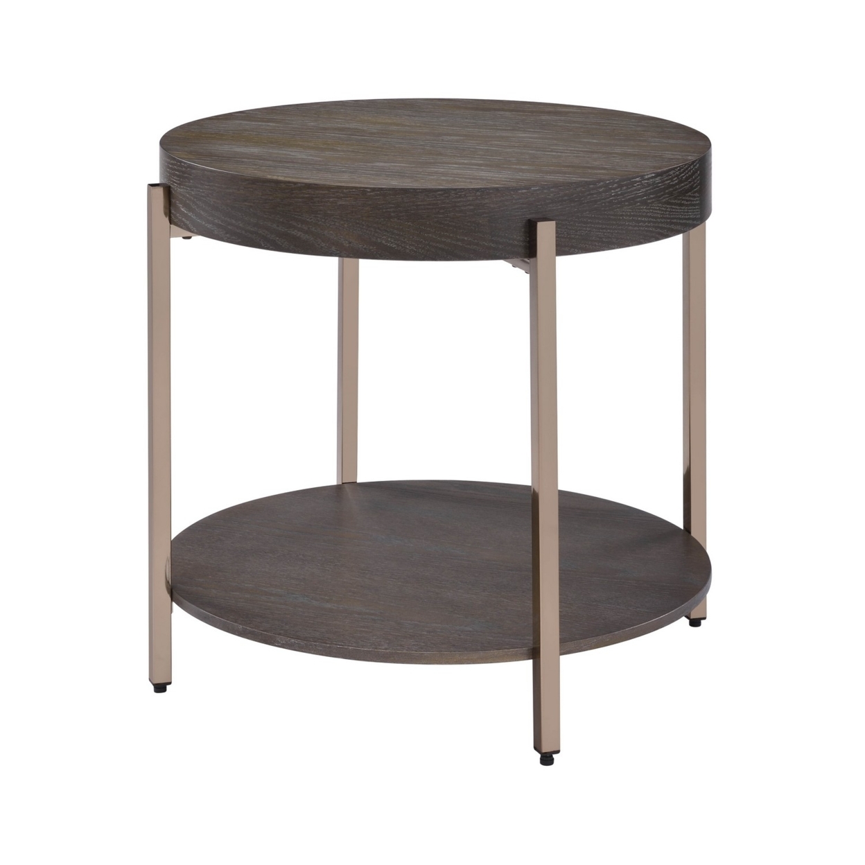 Wood And Metal End Table With 1 Shelf, Brown And Champagne- Saltoro Sherpi