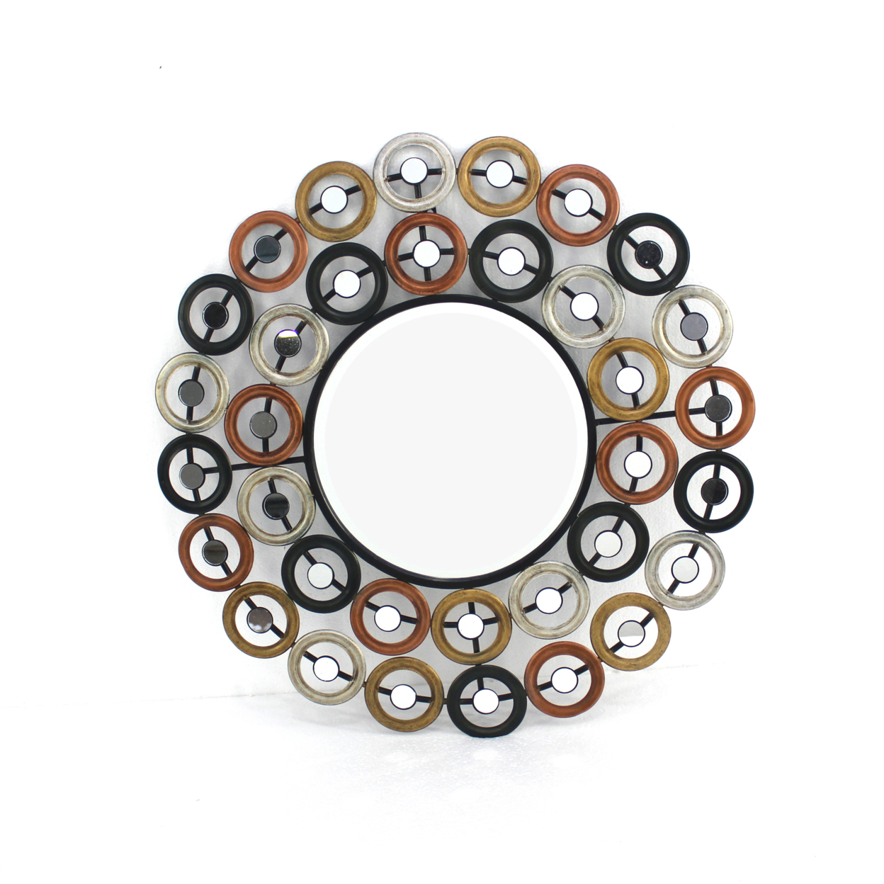 Round Wall Mirror Surrounded By Smaller Round Mirrors, Multicolor- Saltoro Sherpi