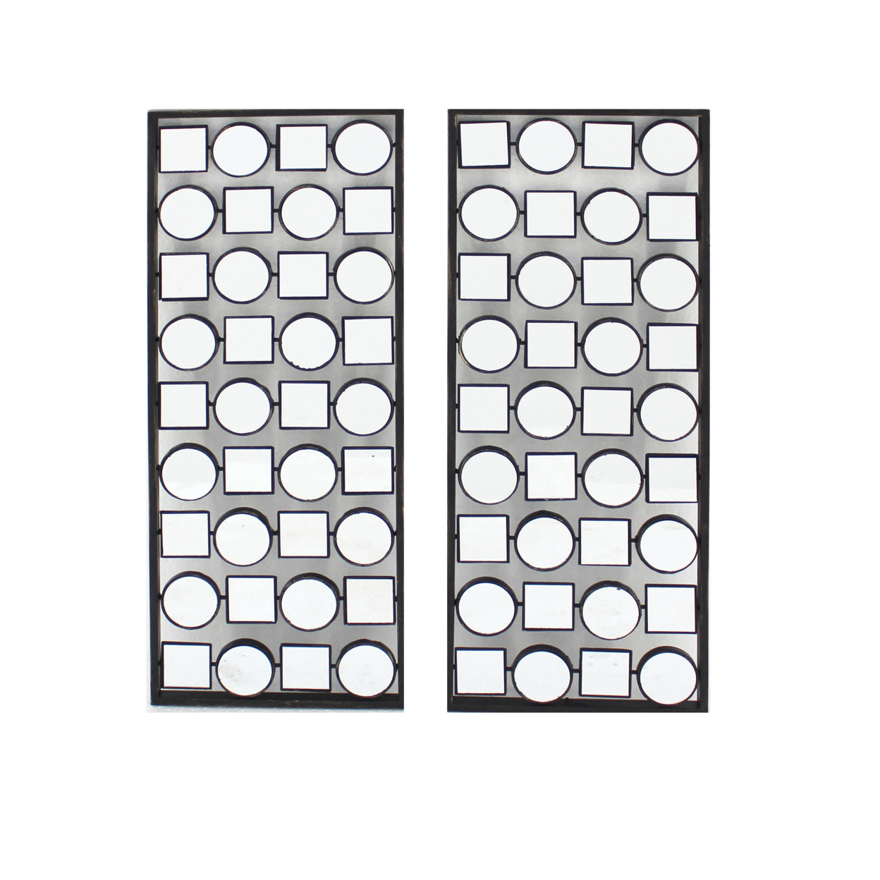 Wall Plaque With Alternate Square And Round Mirrors, Set Of 2, Gray- Saltoro Sherpi