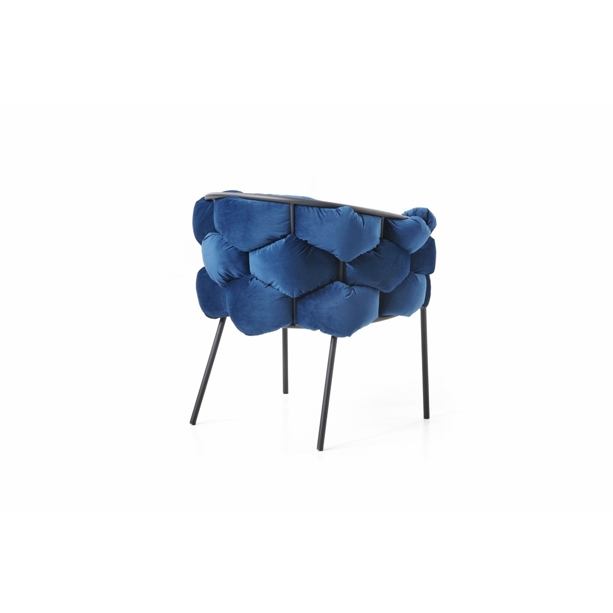 Fabric Dining Chair With Honeycomb Design Padded Backrest, Blue And Black- Saltoro Sherpi
