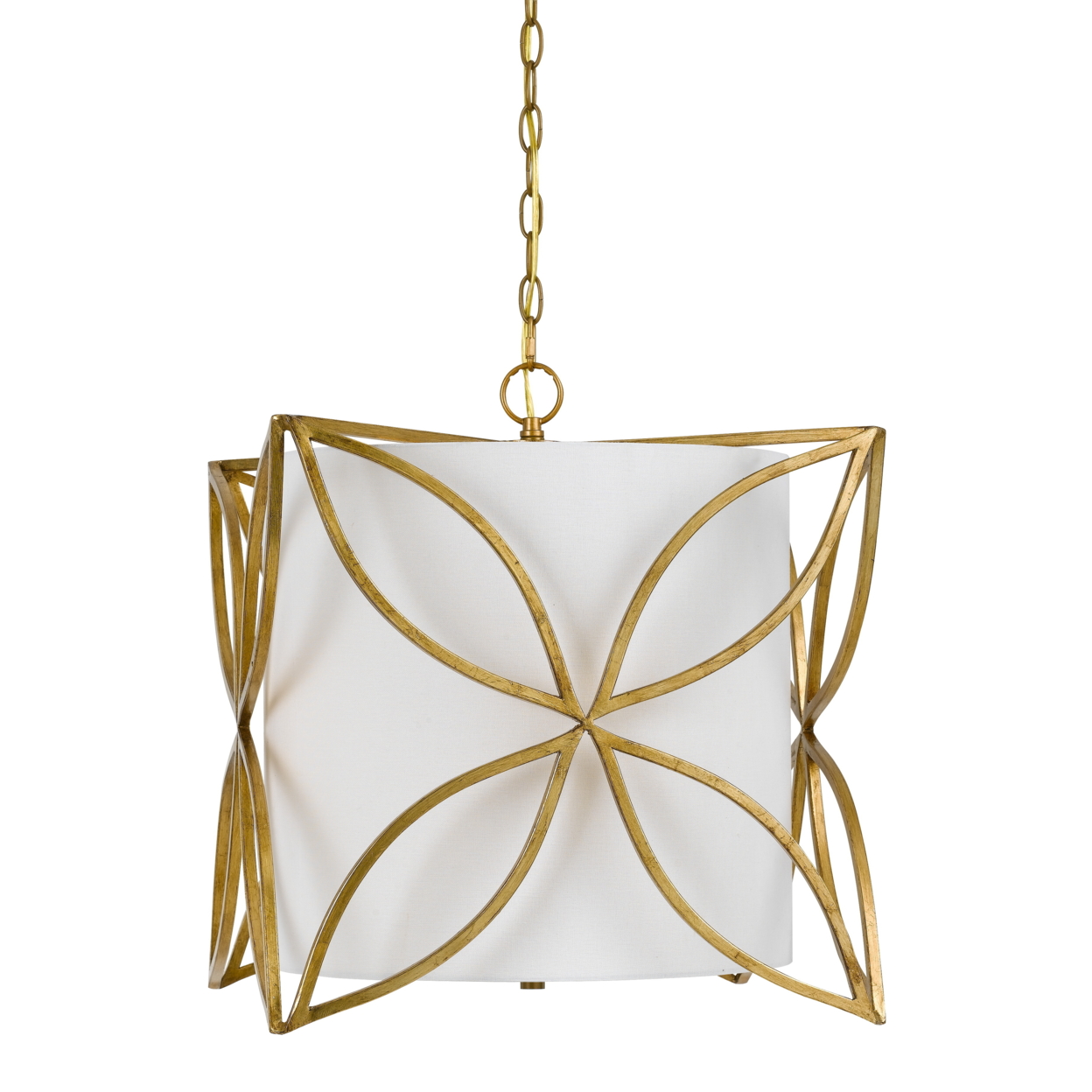 60 X 3 Watt Metal Chandelier With Floral Cut Out, Gold And White- Saltoro Sherpi