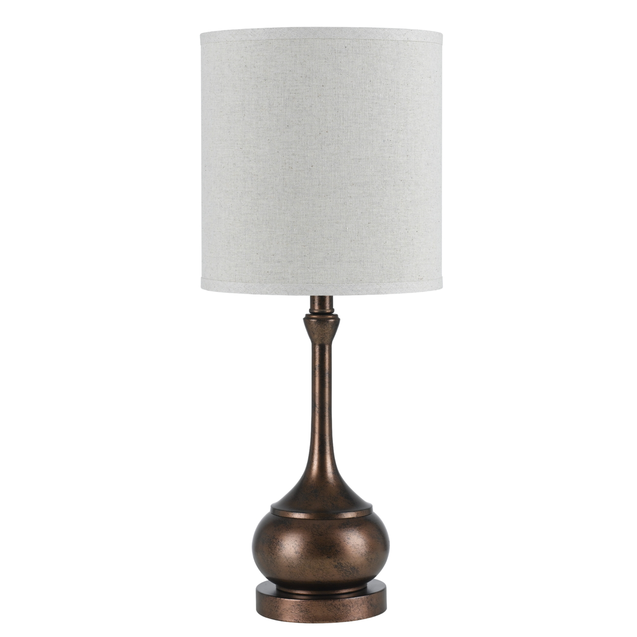 Elongated Bellied Shape Metal Accent Lamp With Drum Shade, Rustic Bronze- Saltoro Sherpi