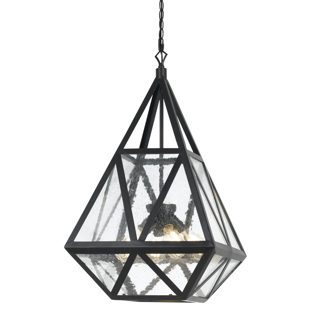 Geometric Metal Frame Chandelier With Multiple Faceted Side,Black And Clear- Saltoro Sherpi