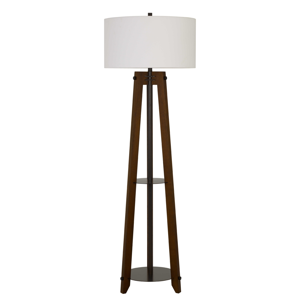 150 Watt Wood And Metal Frame Floor Lamp With Fabric Shade, White And Brown- Saltoro Sherpi
