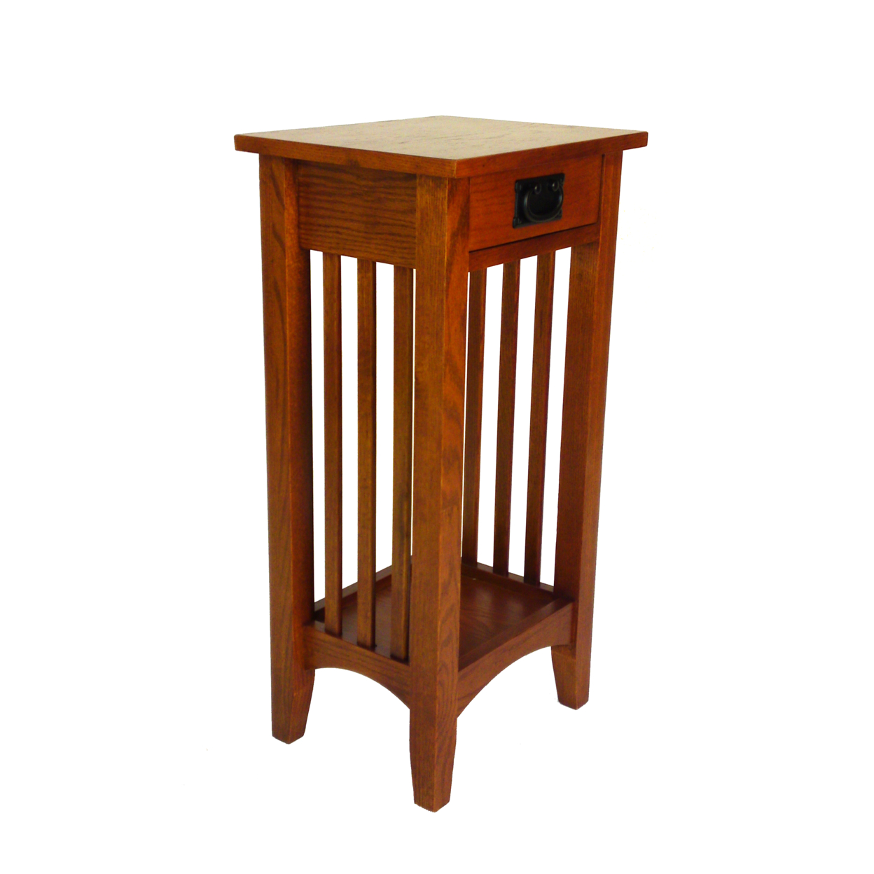 Wooden Pedestal Stand With 1 Drawer And Open Bottom Shelf, Oak Brown- Saltoro Sherpi
