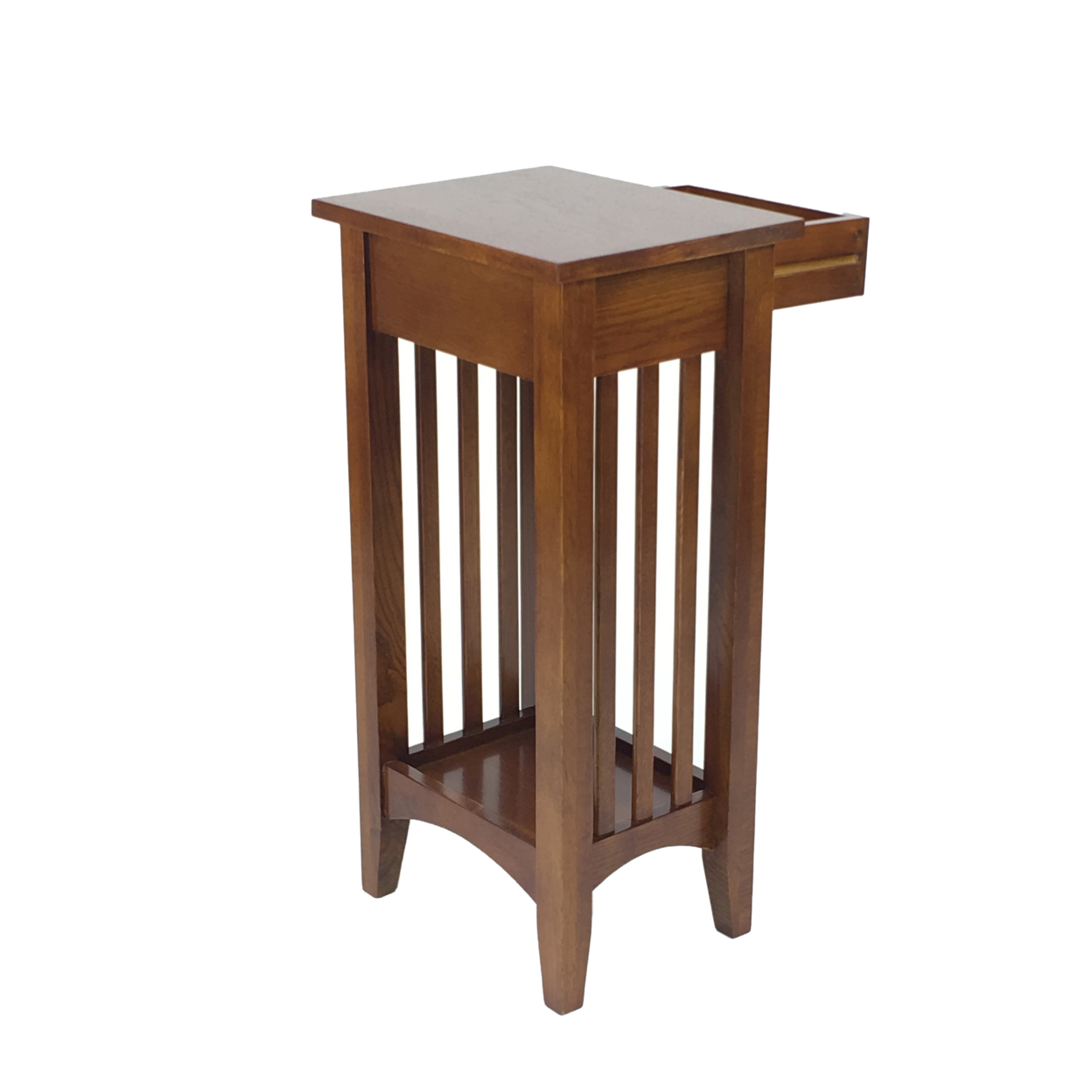 Wooden Pedestal Stand With 1 Drawer And Open Bottom Shelf, Oak Brown- Saltoro Sherpi