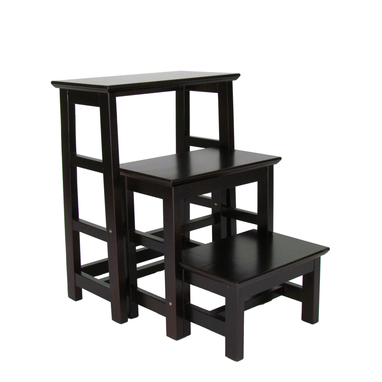 Traditional Style Wooden 3 Step Folding Table, Dark Brown- Saltoro Sherpi