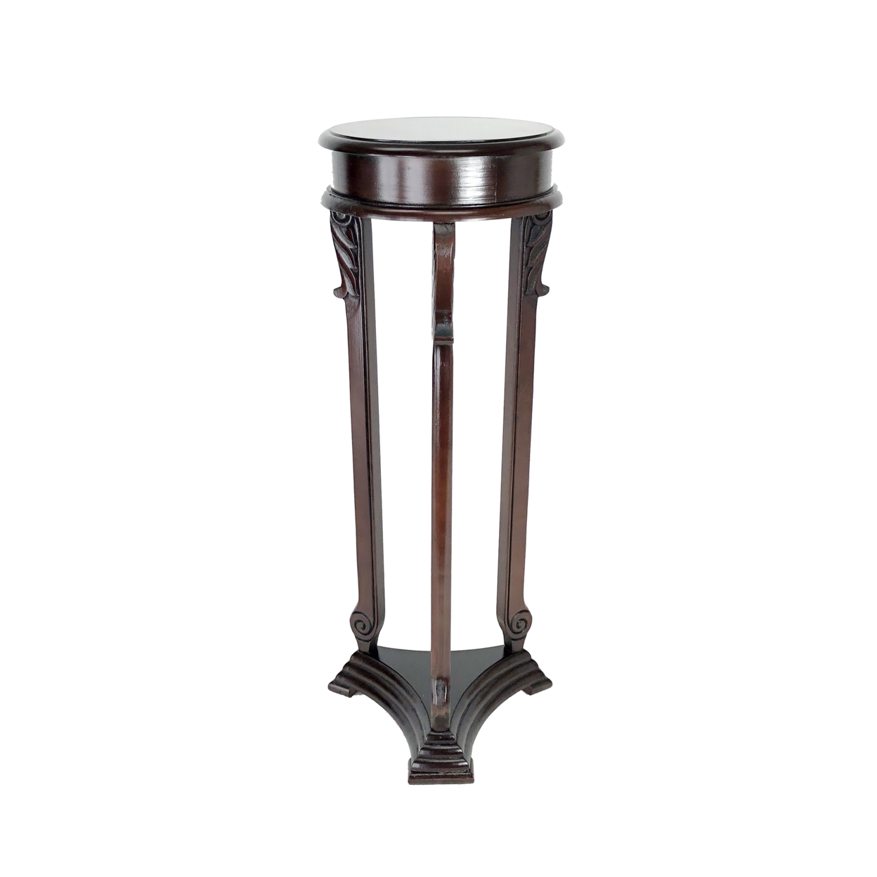 Transitional Style Wooden Pedestal With Scrolled Legs, Brown- Saltoro Sherpi