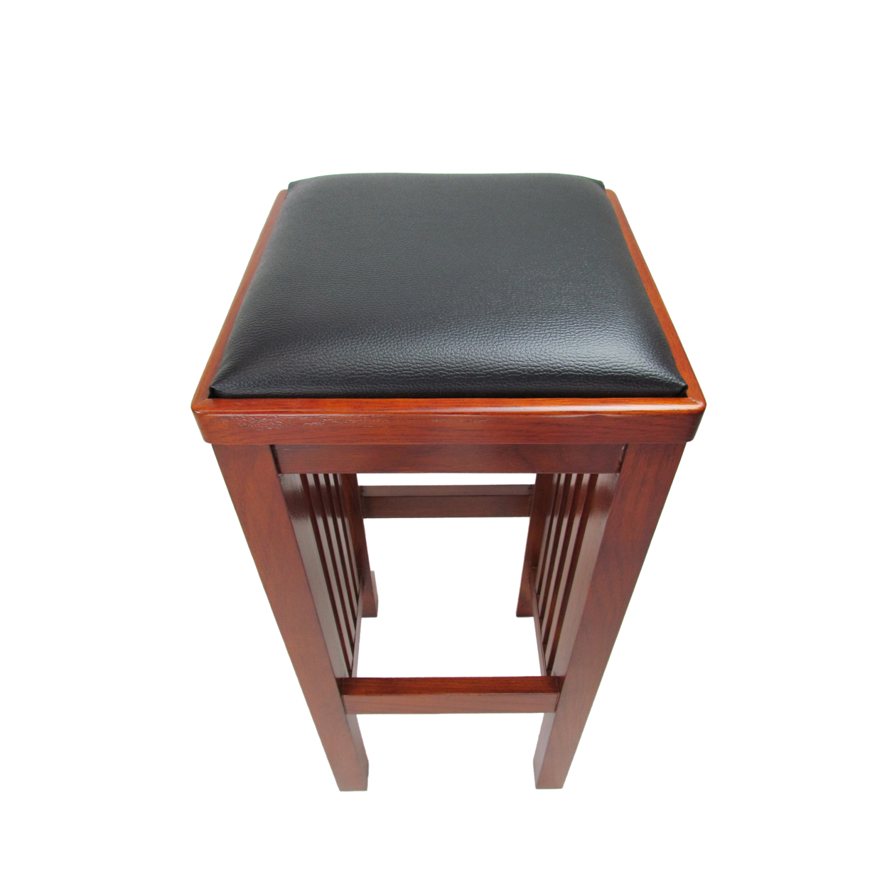 Faux Leather Upholstered Wooden Backless Barstool, Oak Brown- Saltoro Sherpi