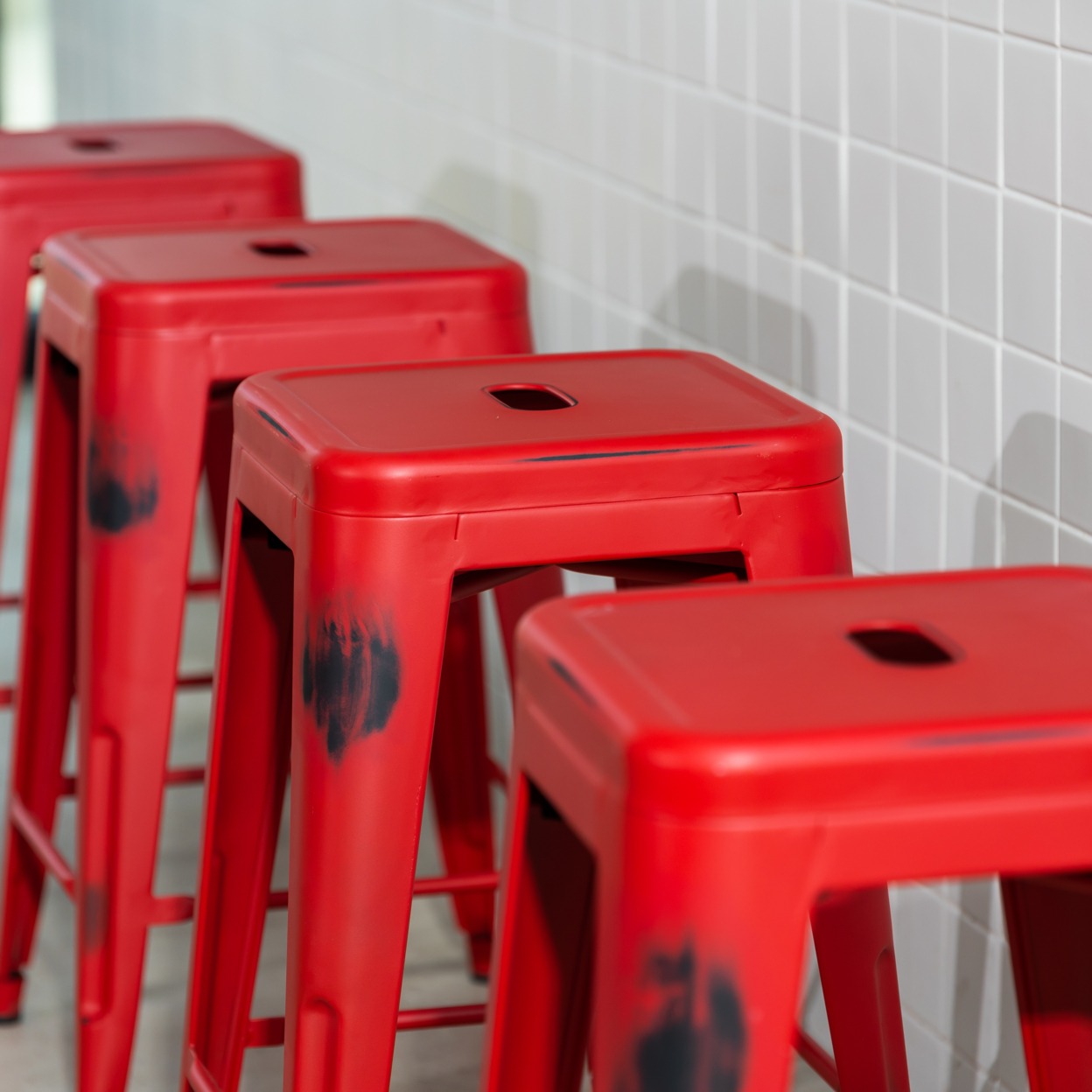 29 Inch Backless VINTAGE RED Metal Counter Stools set of 4