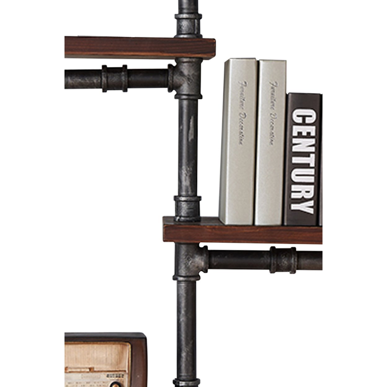 Metal Body Floating Three Wall Shelves With Pipe Design, Gray And Brown- Saltoro Sherpi