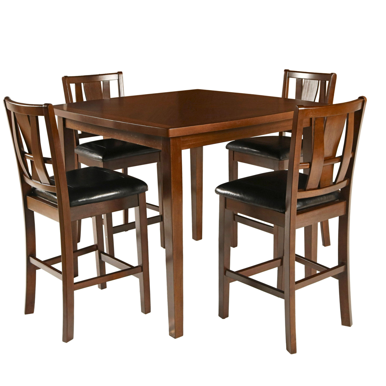 Wooden 5 Piece Counter Height Dining Set, Brown And Black- Saltoro Sherpi