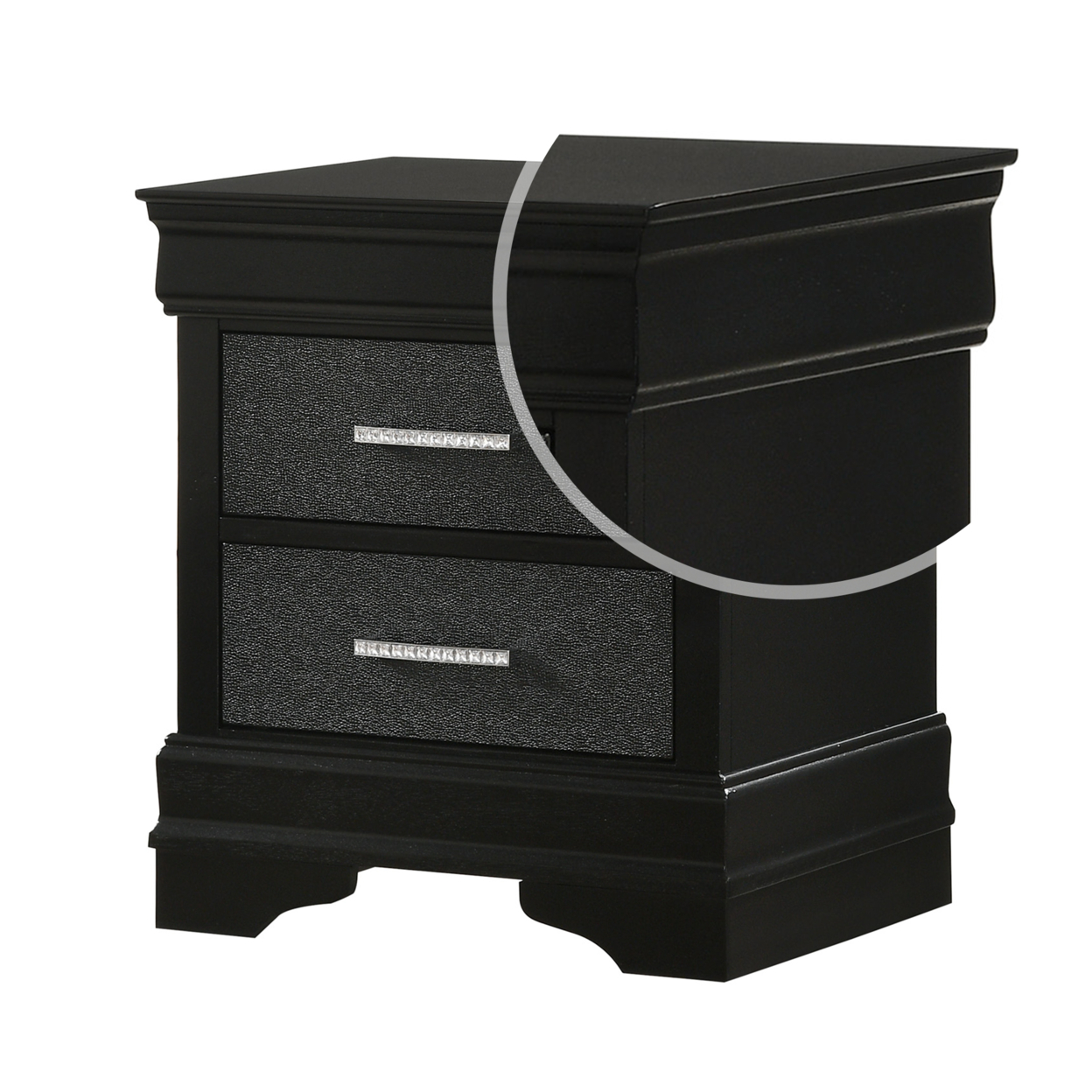 2 Drawer Wooden Nighstand With Horizontal Pull And Studded Accent, Black- Saltoro Sherpi