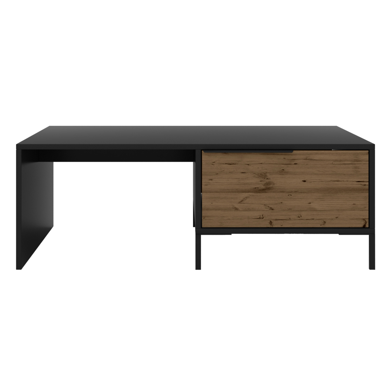 Wood And Metal Rectangular Accent Coffee Table With Drawer, Brown And Black- Saltoro Sherpi