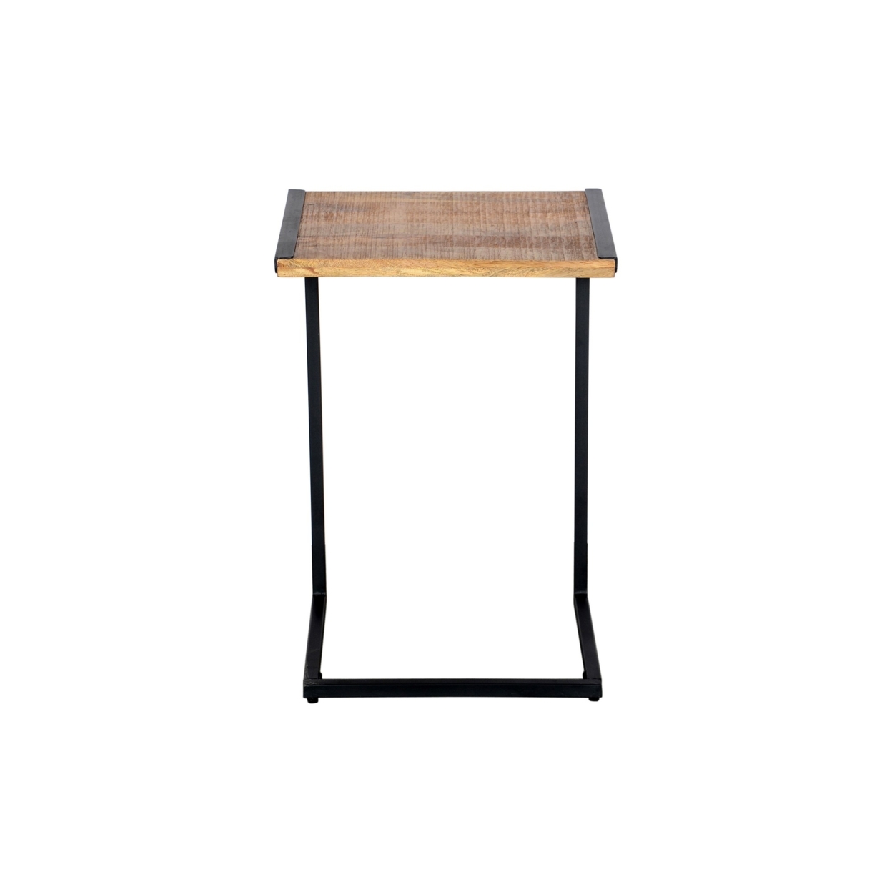 C Shape Mango Wood Sofa Side End Table With Metal Cantilever Base, Brown And Black- Saltoro Sherpi