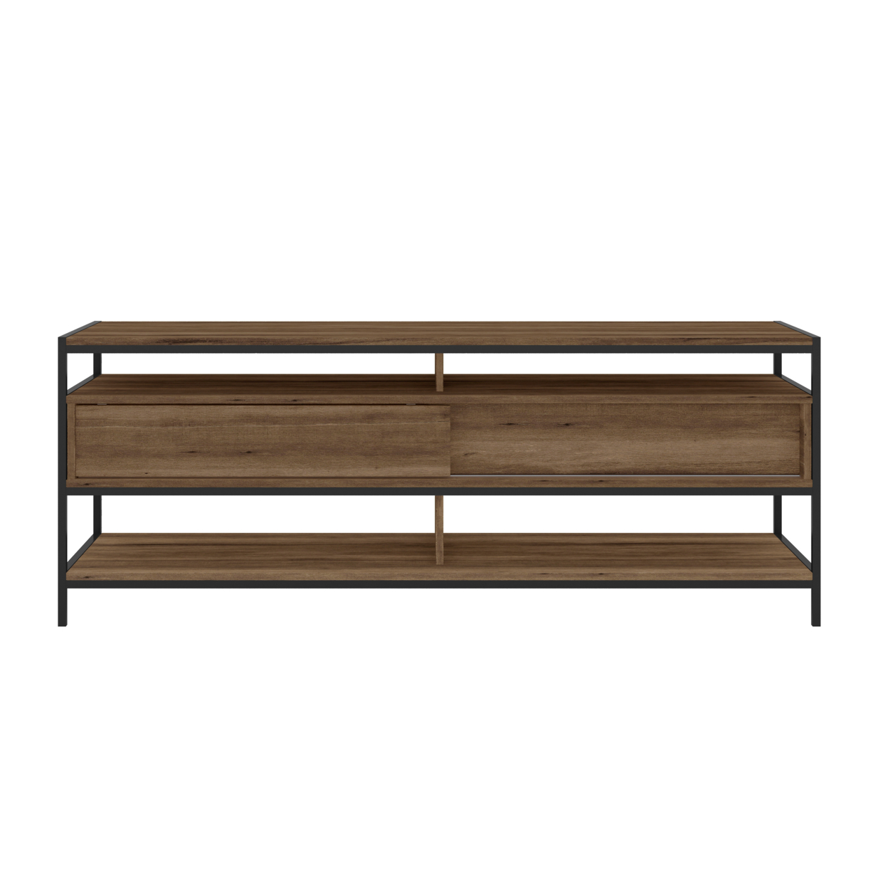 58 Inch Wood And Metal Entertainmnet TV Stand With 2 Drawers, Brown And Black- Saltoro Sherpi